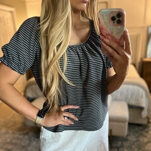 Madewell Navy and White Striped Blouse